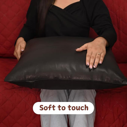 Lambskin Leather Pillow Cover - Sofa Cushion Case - Decorative Throw Covers for Living Room & Bedroom, 16x16 Inches - Black (01) Pack of 1