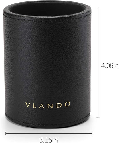Vlando Office Desk Organizer Leather Desktop Organizer Caddy with Drawer for Storing Desktop Supplies and Accessories (Black Set)