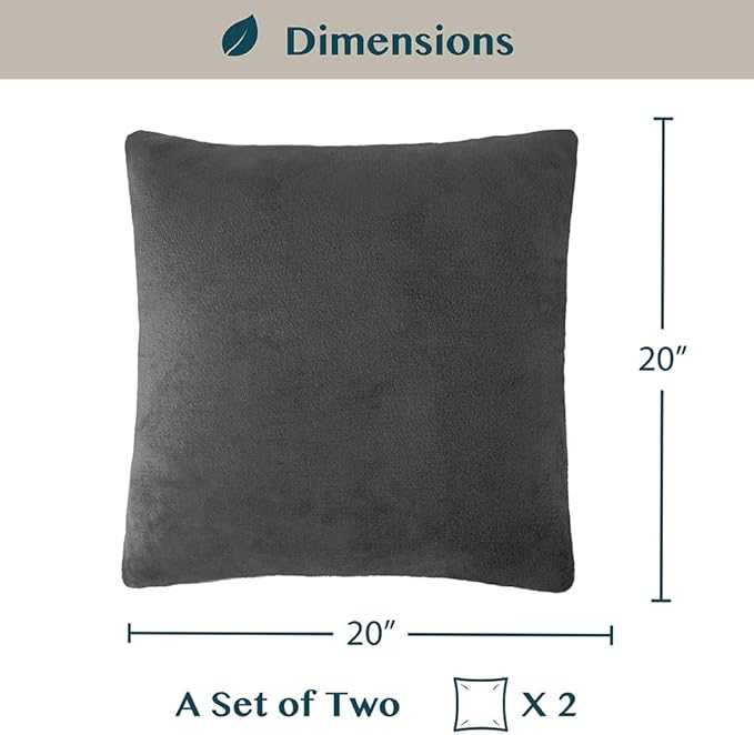 PAVILIA Dark Gray Throw Pillow Covers 20x20 Set of 2, Decorative Pillow Cases for Bed Sofa Couch, Boho Aesthetic Accent Decor Cushion for Bedroom Living Room, Velvet Square Euro Sham Covers, Dark Grey