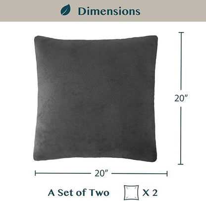 PAVILIA Dark Gray Throw Pillow Covers 20x20 Set of 2, Decorative Pillow Cases for Bed Sofa Couch, Boho Aesthetic Accent Decor Cushion for Bedroom Living Room, Velvet Square Euro Sham Covers, Dark Grey