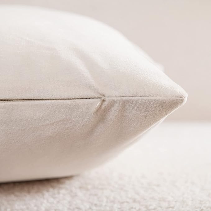 Couch Pillow Covers 16x16 Cream: 2 Pack Cozy Soft Velvet Square Throw Pillow Cases for Farmhouse Home Decor