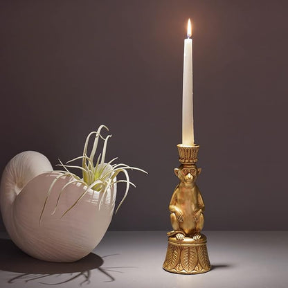 Candle Stick Holder Table Decor - Monkey Resin Modern Candlestick Holder Indoor Table Decor Animals Brass Gold Candle Stand for Living Room Home Decoration 3.25 x 3.25 x 9.25 Inch Guichifun
