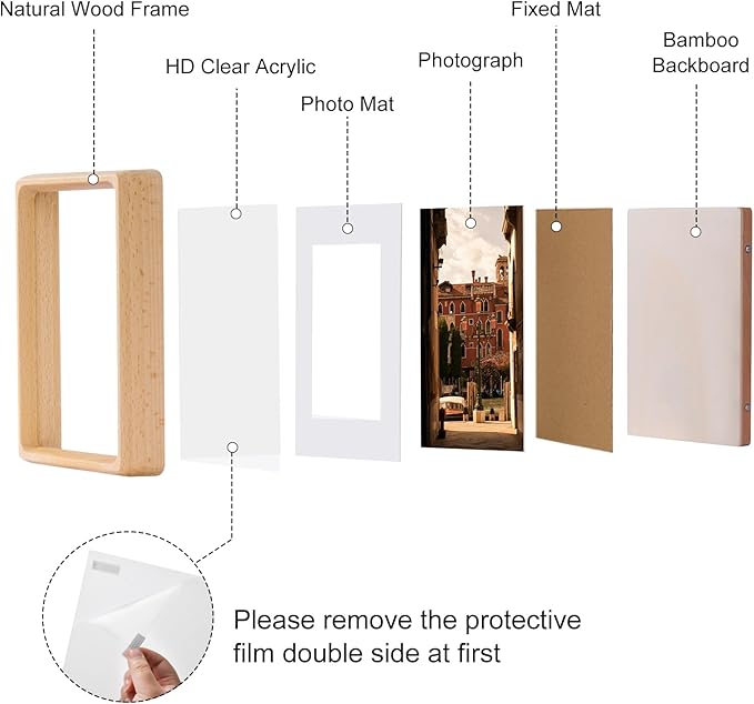 TEYCLZORE 4x6 Natural Wood Picture Frame, Handmade Beech Wood Photo Frame, Display 3x4 Picture with Mat or 4x6 Without Mat, Tabletop Display and Wall Hanging