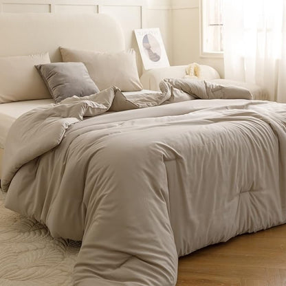 ROSGONIA Oversized Queen Comforter Oatmeal, 3pcs (1 Comforter & 2 Pillowcases) Lightweight Oversized Queen Comforter Sets Bedding Blanket Quilts