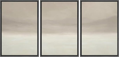 MUDECOR Framed Wall Art Print Set Misty Horizon Minimalist Foggy Mountain Landscape in Soft Neutral Tones Illustrations Realism Decorative for Living Room, Bedroom, Office - 16"x24"x3 Black