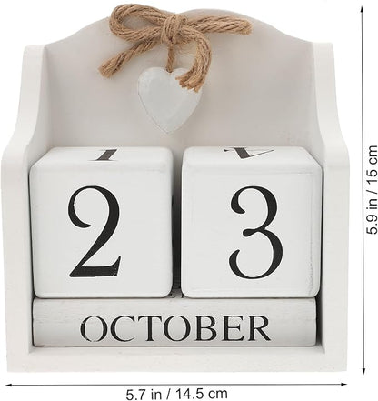 ULTNICE Wooden Perpetual Calendar Decorative Block for Home and Office Rustic European Style Date Display with White Finish Ideal Photography Prop and Desk Accessory (5.7 X 5.9 in)