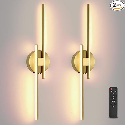 Battery Operated Wall Sconce Set of 2,Gold 23.6" 3000K-6500K LED Dimmable Wall Sconces with Remote Control,Wireless Wall Light USB Rechargeable for Bedroom Hallway Living Room Background Wall Lighting