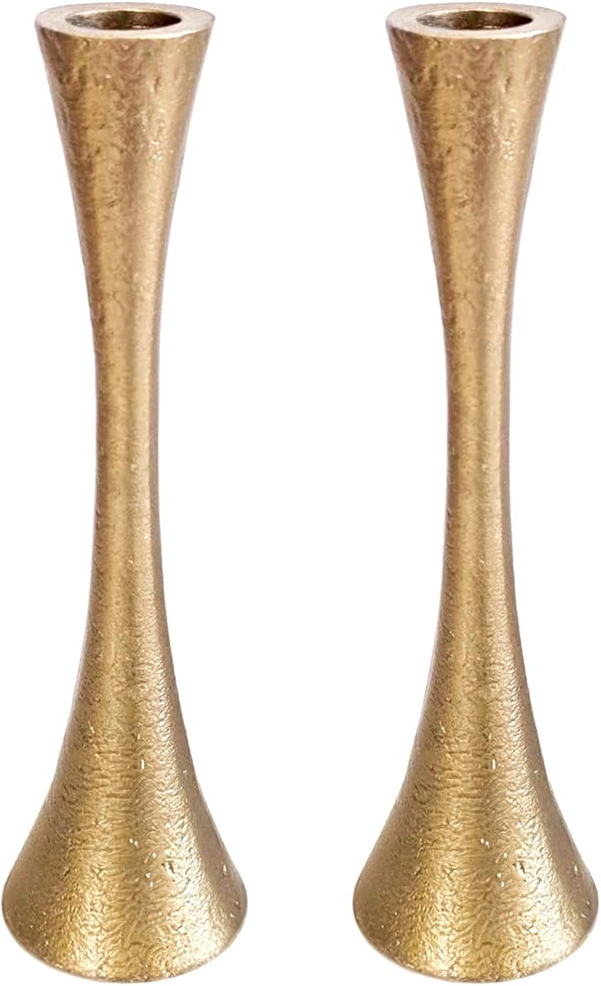 Yair Emanuel Shabbat Candle Holders Tapered Design, Brass or Silver Finish, Shabbos Candlestick Holders Judaica Wedding Gift (Antique Brass, 5.9)