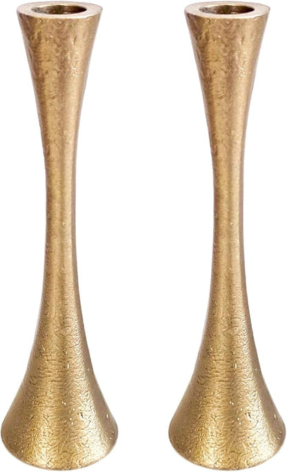 Yair Emanuel Shabbat Candle Holders Tapered Design, Brass or Silver Finish, Shabbos Candlestick Holders Judaica Wedding Gift (Antique Brass, 5.9)