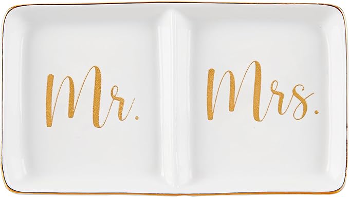 Mr. & Mrs. Ring Dish Engagement Wedding Ring Holder Gift for Future Mrs. / Newlywed - Her Engagement Wedding Gifts for Newly Engaged Couples Bridal Shower Gifts for Bride to be