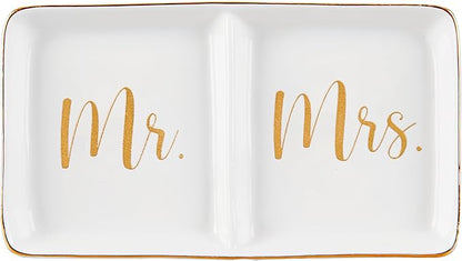 Mr. & Mrs. Ring Dish Engagement Wedding Ring Holder Gift for Future Mrs. / Newlywed - Her Engagement Wedding Gifts for Newly Engaged Couples Bridal Shower Gifts for Bride to be