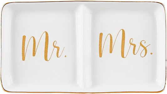 Mr. & Mrs. Ring Dish Engagement Wedding Ring Holder Gift for Future Mrs. / Newlywed - Her Engagement Wedding Gifts for Newly Engaged Couples Bridal Shower Gifts for Bride to be