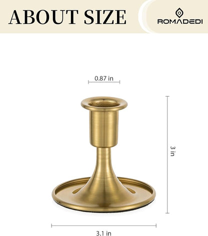 Romadedi Gold Candlestick Candle Holders - Brass Taper Holders Candle Stick for Wedding Table Centerpiece Festive Christmas Mantel Decoration Home Decor, Set of 2