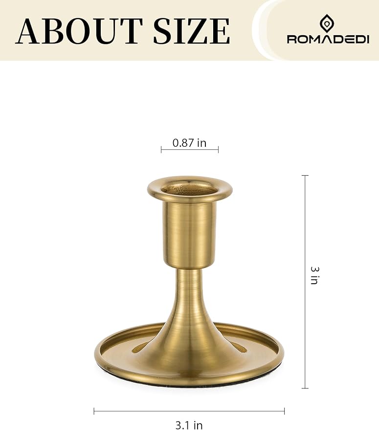Romadedi Gold Candlestick Candle Holders - Brass Taper Holders Candle Stick for Wedding Table Centerpiece Festive Christmas Mantel Decoration Home Decor, Set of 12