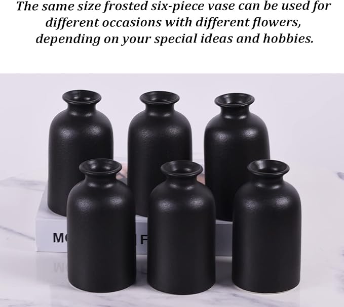 Ceramic Bud Vases Set of 6, Black Bud Vase Set for Flowers Pampas Grass, Mini Pottery Vase with Minimalist Modern Rustic Style for Table Centerpieces of Home, Office, Wedding