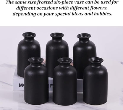 Ceramic Bud Vases Set of 6, Black Bud Vase Set for Flowers Pampas Grass, Mini Pottery Vase with Minimalist Modern Rustic Style for Table Centerpieces of Home, Office, Wedding