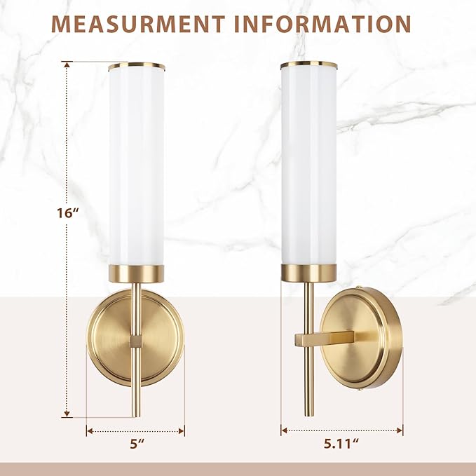 Wall Sconces Set of Two,Modern Bathroom Sconces Wall Lighting with Opal White Glass Shade,60W 16" Gold Sconces Wall with Clear Glass Shade for Living Room Corridor Mirror Bedroom Stairs