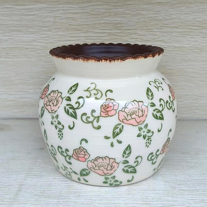 SIDUCAL Ceramic Red Rose Floral Vase with Wide Mouth Lace, 4.84 Inch Cracked Chinoiserie Rustic Farmhouse Vases, Pastoral Retro Vase for Home Decor, Table, Living Room, Bathroom, Shelf, Wedding
