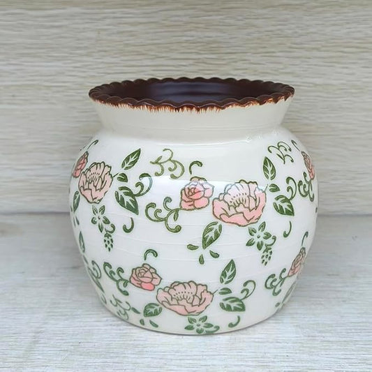 SIDUCAL Ceramic Red Rose Floral Vase with Wide Mouth Lace, 4.84 Inch Cracked Chinoiserie Rustic Farmhouse Vases, Pastoral Retro Vase for Home Decor, Table, Living Room, Bathroom, Shelf, Wedding