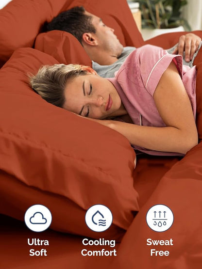 Extra Deep Split King Sheet Set - 7 Piece Breathable & Cooling Sheets - Hotel Luxury Bed Sheets Set - Easy Fit - Soft, Wrinkle Free & Comfy Sheets Set - Terracotta Sheet Set with Extra Deep Pockets
