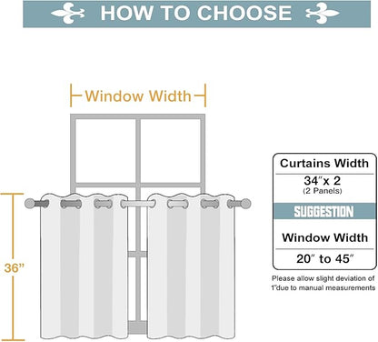 ChrisDowa Small Window Curtains for Kitchen and Bedroom - Grommet Short Thermal Insulated Room Darkening Curtains (2 Panels, Dark Grey, 34 x 36 Inch)