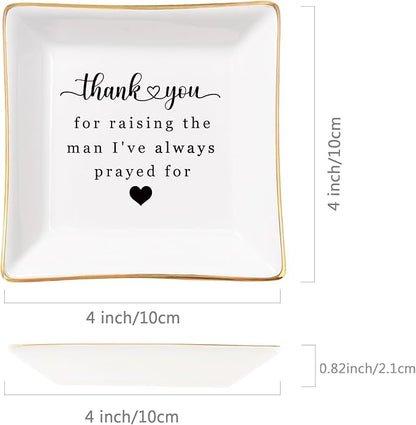 Mother in Law Gifts Jewelry Trinket Dish, Mother of the Groom Gift from Bride - Thank You for Raising the Man I've Always Prayed for - Christmas Mothers Day Birthday Wedding Gifts