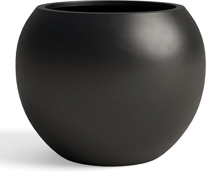 DTY Signature Mount Sherman 19.7''D x 21.7''H Modern Indoor Outdoor Fiberstone Sphere Planter, Durable Round Garden Pot, Weather Resistant, Drainage Hole & Rubber Plug - Large, Black