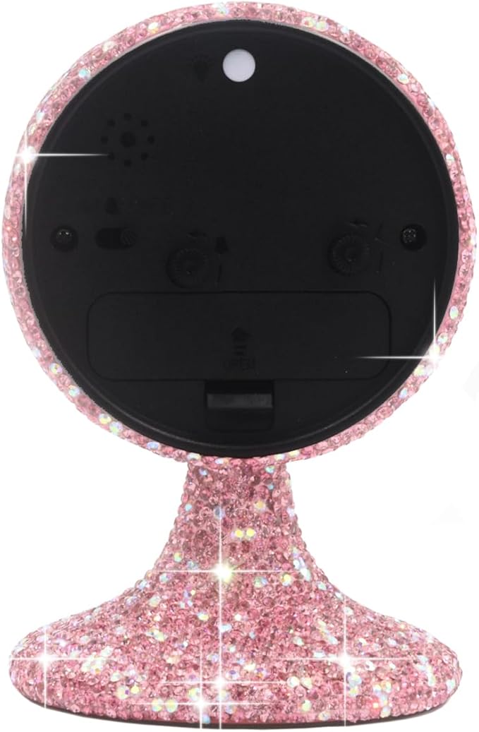 Luxury Rhinestone Small Alarm Desk Table Clock Morning Call Handmade Fashion Design for Bedroom Houseroom Living Room Cute As Gift AR (Pink)