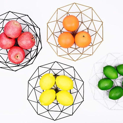 IBWell Geometric Metal Wire Fruit Bowl, Iron Arts Fruit Storage Baskets for Kitchen Counter (Black, Normal)