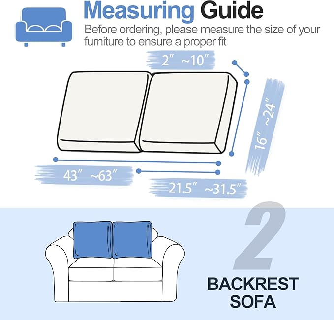 Large Backrest Cushion Cover, Non-Fuzzy Chenille Sofa Covers with Clean Look, Stretch Couch Slipcover for Sectional and L Shaped Sofa Back or Backrest Support (2 Piece, Light Grey)
