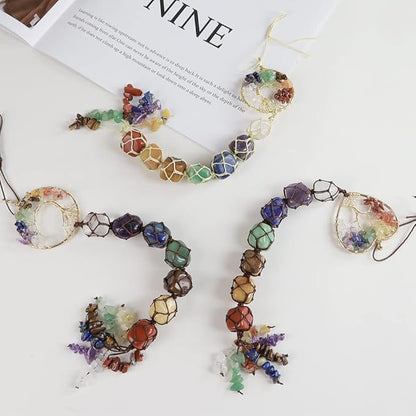 Anjiucc 7 Chakra Stone Healing Crystal Tree of Life Wall Hanging Home Interior Decoration，Window Decoration，Yoga Meditation