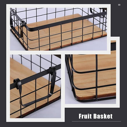 Cabilock Sturdy Iron Wire Basket Decorative Bread Display Basket Handle for Kitchen Home Decor