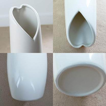 12Inch Tall White Ceramic Flower Vases,Home Decor Vase for Pampas Grass,Modern Textured Vases for Living Room Decorations,Shelf,Table Centerpieces,Farmhouse Small Ceramic Vase