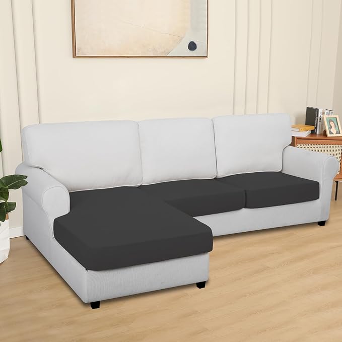 Easy-Going 100% Waterproof 3 Pieces Couch Cushion Covers for Sectional Sofa Left/Right L Shape Chaise Lounge Sofa Seat slipcover Anti-Slip Sofa Cover (2 Seater + 1 Chaise, Dark Gray