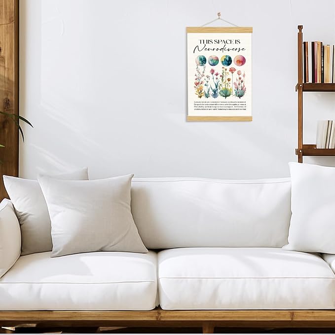YGSDZY Neurodiversity Poster, This Space is Neurodiverse Poster, Canvas Artwork for Classroom, Autistic Posters, Therapy Social Work Office Decor, Psychologist Gift 11.8 * 15.7