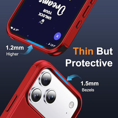 Compatible with iPhone 17 Pro Case with Invisible Magnetic O-Ring Stand Military-Grade Phone Case for iPhone 17 Pro 6.3" [Compatible with Mag-Safe][Great Grip Feeling], Red