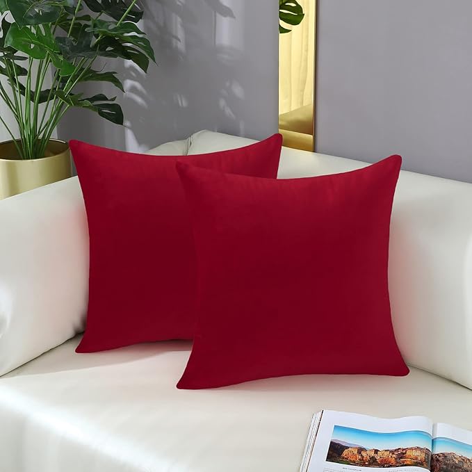 mixeoo Comfy Christmas Red Throw Pillow Covers Decorative Long Lumbar Solid Thick Velvet Super Soft Cushion Cases Home Decor for Sofa Couch Living Room Chair, Set of 1, 14 x 36 Inch