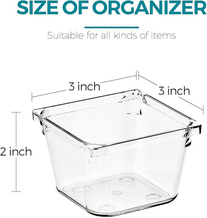 6 Pack Drawer Organizer - 3" X 3" Clear Acrylic Storage Bins with Non-Slip Pads, Versatile Desk Tray for Makeup, Jewelry, Kitchen, Bathroom, and Office Organization