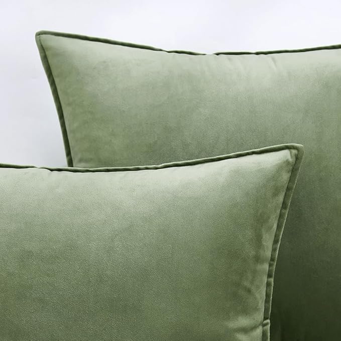 MIULEE Pack of 2 Sage Green Decorative Velvet Throw Pillow Covers Soft Pillowcases Spring Solid Square Cushion Case for Sofa Bedroom Car 12x20 Inch