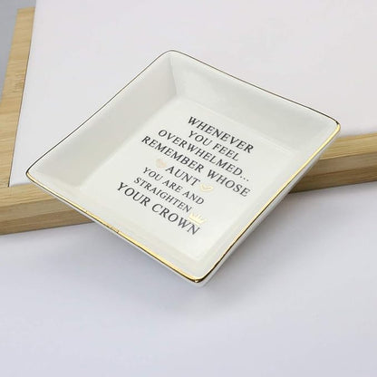 JoycuFF Inspirational Aunt Gifts Ring Trinket Dish Jewelry Plate Home Decor-Birthday Gifts for Women Unique