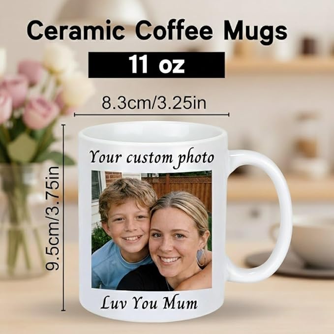 Personalized Coffee Mug for Mom, Custom Mug with Photo Text Logo, Ceramic Coffee Mugs for Mothers Day Gifts, Birthday Gifts for Mom Grandma, Personalized Gifts for Women 11oz (White)