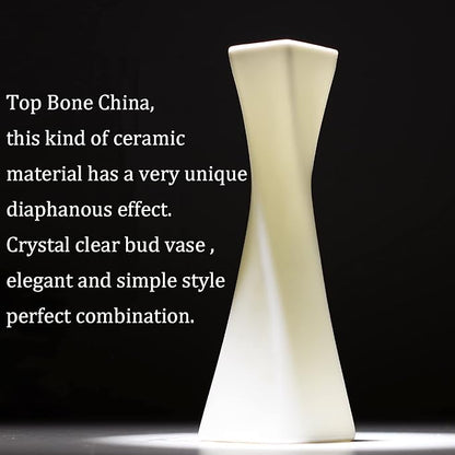 Bud Vase, White Small Ceramic Vase for Modern Home Decor, Flower Vase for Centerpieces Twist Minimalism Style Fit Table Shelf Fireplace Bedroom Kitchen Living Room Office