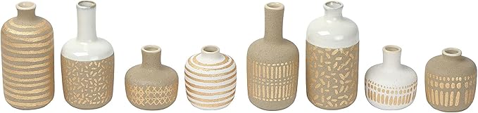 Main + Mesa Stoneware Vases with Gold Pattern, Set of 8