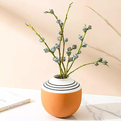 Stephanie Imports Boho Brown Terracotta Vase with Hand-Painted Matte White Design (Black Swirl)