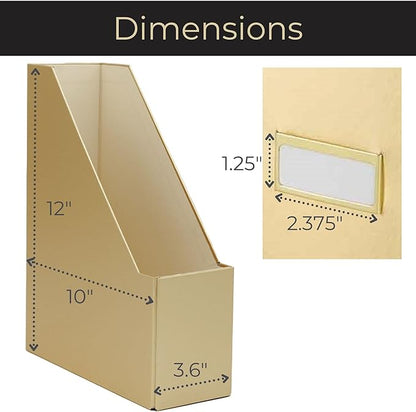 BLU MONACO Gold Magazine File Holder Set of 4 – Stylish Desk Organizer for Home & Office - Elegant Supplies, Bookends & Durable File Holders for a Gold Office Decor