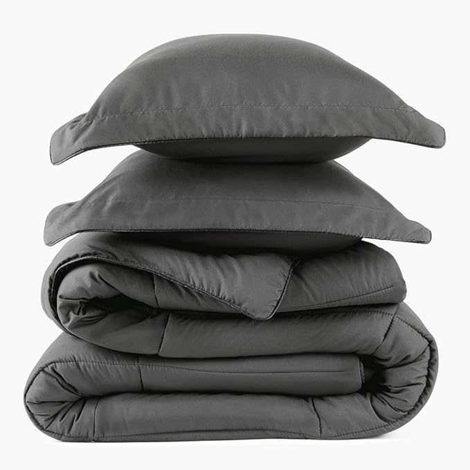 PeachSkinSheets Night Sweats: The Original 1500TC Soft Super Full/XL Full Oversized Comforter Set Graphite Gray