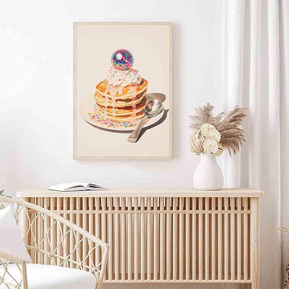 Vlolvfe Dessert Cake Wall Art Sweet Breakfast Poster Food Poster Dessert Painting Food Aesthetic Wall Art Trendy Disco Ball Picture Pink Disco Kitchen And Bakery Room Decor 16x24inch No Frame