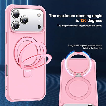 Compatible with iPhone 17 Pro Max Case with Invisible Magnetic O-Ring Stand Military-Grade Translucent Case for iPhone 17 ProMax 6.9" [Compatible with Mag-Safe][Great Grip Feeling], Pink