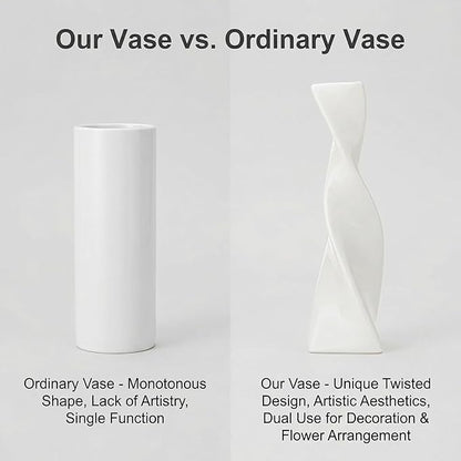 Bud Vase Small Ceramic Bud Vase Single Flower Stem Vase for Modern Home Decor for Centerpieces Twist Minimalism Style Vase Home Decorative Floral Centerpiece for Wedding and Office (White)