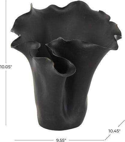 Deco 79 Ceramic Floral Decorative Vase Abstract Floral Inspired Centerpiece Vase, Flower Vase for Home Decoration 10" x 10" x 10", Black
